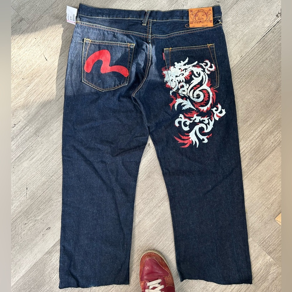 Evisu Y2K Signature Graphic Logo Indigo Dark Denim
-Size 40